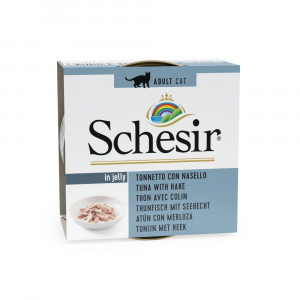Afbeelding Schesir tonijn met heek (jelly) natvoer kat (blikjes 85 g) 4 trays (56 x 85 g) door Brekz.nl