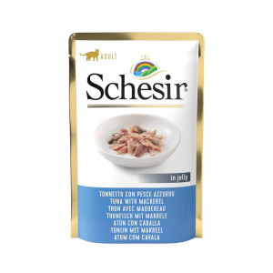 Schesir tonijn met makreel (jelly) natvoer kat (zakjes 85 g) 2 dozen (40 x 85 gr)