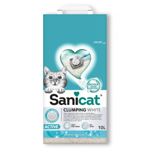 Afbeelding Sanicat Clumping White Active Marseille zeep kattenbakvulling 2 x 10 liter door Brekz.nl