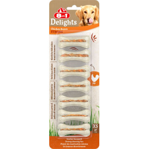 Afbeelding 8in1 Delights Bones Strong Kip - Hondensnacks - Xsmall door Brekz.nl