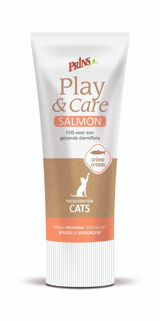 Afbeelding van 75 g Prins Play & Care zalmcrème kattensnack