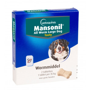 Afbeelding Mansonil All Worm Xl Dog Tasty Bone - Anti wormenmiddel - 2 tab 1 Tab Per 35kg door Brekz.nl