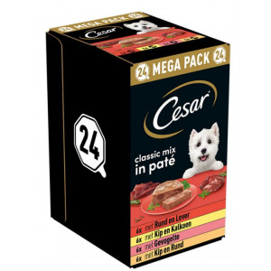 Afbeelding Cesar Classic Mix Paté multipack natvoer hond maaltijdkuipjes (150 g) 2 verpakkingen (48 x 150 g) door Brekz.nl