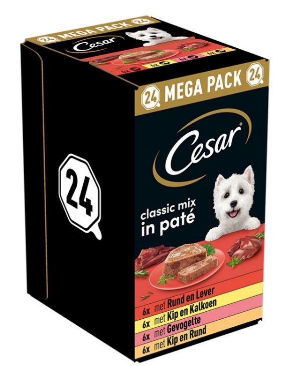 Cesar Classic Mix Paté multipack natvoer hond maaltijdkuipjes 150gr
