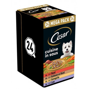 Cesar Cuisine in saus multipack natvoer hond alukuipjes (150 g) 1 verpakking (24 x 150 g)