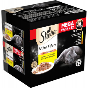 Afbeelding Sheba Mini Filets met gevogelte in saus multipack natvoer kat kuipjes (85 g) 1 verpakking (32 x 85 g) door Brekz.nl