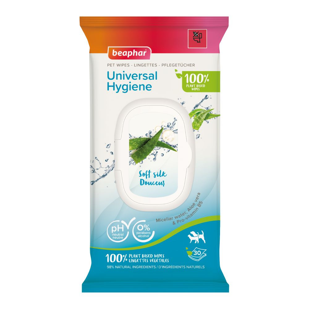 Afbeelding van 2 verpakkingen Beaphar Universal Hygiene vochtige doekjes (30 st)
