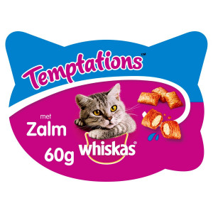 Afbeelding Whiskas Temptations zalm Kattensnoep 60 gram door Brekz.nl