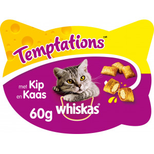 Afbeelding Whiskas Temptations Kip & Kaas kattensnoep 60 gram door Brekz.nl