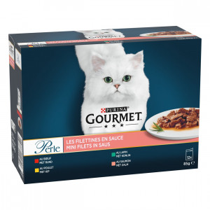 Gourmet Perle Mini Filets in saus met rund, kip, konijn, zalm natvoer kat (12x85 g) 48 x 85 g