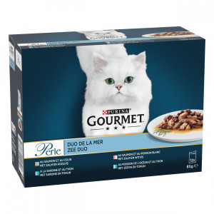 Afbeelding Purina Gourmet Perle Duo met zalm-koolvis, zalm-witvis, zeevis-tonijn of sardine-tonijn natvoer kat (12x85 g) 12 x 85 g door Brekz.nl