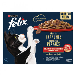 Felix Heerlijke Plakjes Farm Selectie met rund, kip, eend, kalkoen in gelei natvoer kat (12x80 g) 8 