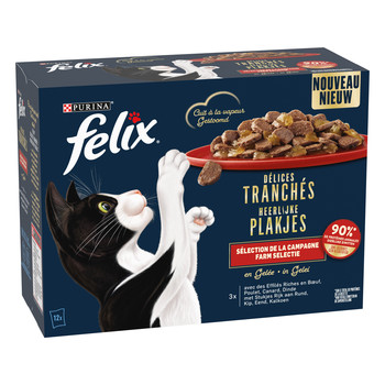 Felix Heerlijke Plakjes Farm Selectie natvoer kat (12x80 g)