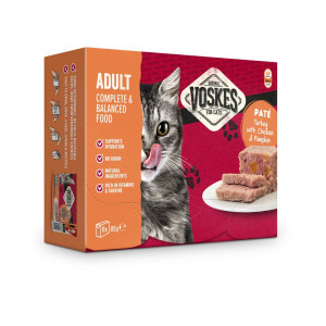 Voskes Adult - Paté kalkoen met kip & pompoen natvoer kat (8x85 g) 2 verpakkingen (16 x 85g)