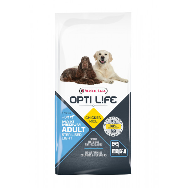 Opti Life Opti Life Adult Sterilised Light Medium/Maxi hondenvoer 12,5 kg