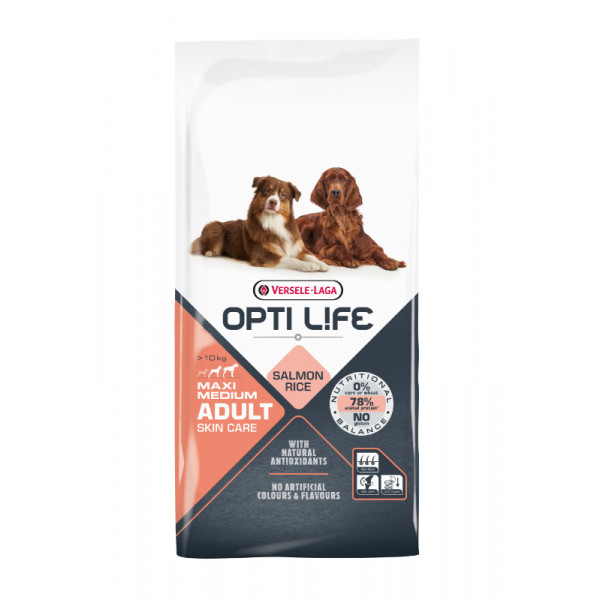 Opti Life Opti Life Adult Medium/Maxi Skincare hondenvoer 12,5 kg