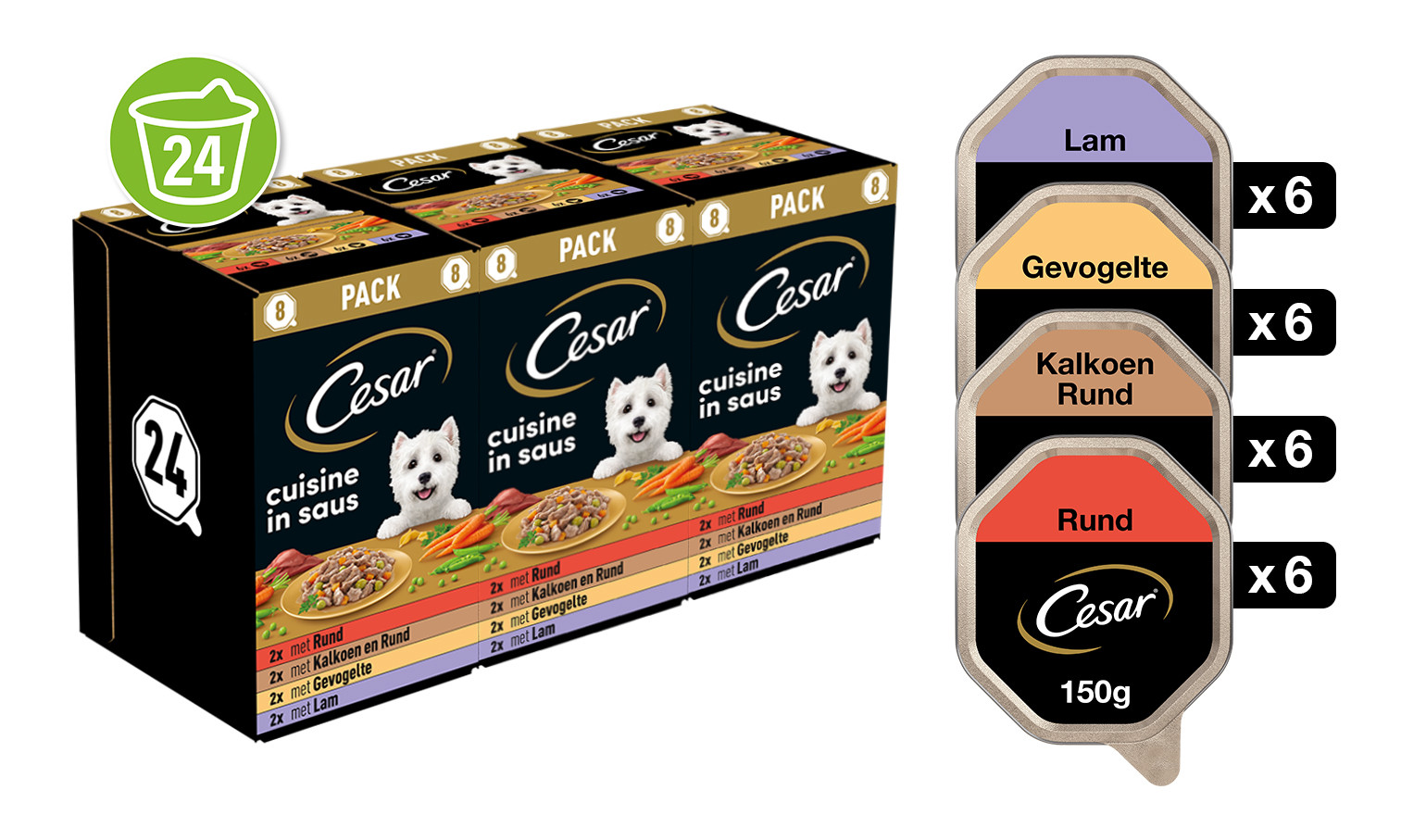 Cesar Cuisine in saus multipack natvoer hond alukuipjes (150 g)
