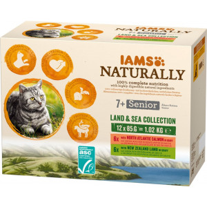 Afbeelding Iams Naturally Senior Land & Sea Collection natvoer kat (12x85gr) 48 x 85 gr door Brekz.nl