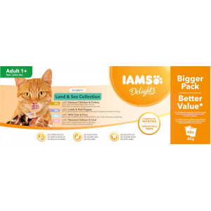 Afbeelding Iams Delights Adult Land & Sea Collection in gravy natvoer kat (72x85gr) 72 x 85 gr door Brekz.nl