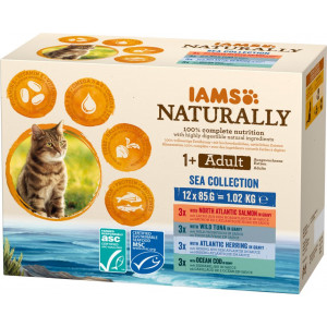 Afbeelding Iams Naturally Adult Sea Collection natvoer kat (12x85gr) 48 x 85 gr door Brekz.nl