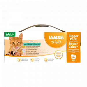 Afbeelding Iams Delights Land & Sea Collection 48x85 gr zakjes kat In Saus door Brekz.nl