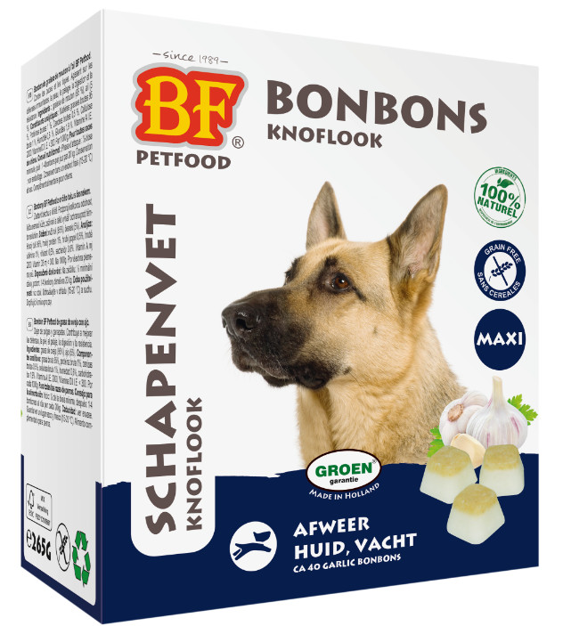 Afbeelding van 3 Hondensnacks | BF Petfood Schapenvet Maxi Bonbons Met Knoflook Biofood