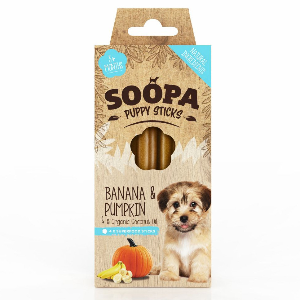 Soopa Puppy Sticks met banaan & pompoensmaak hondensnack (100 gr)