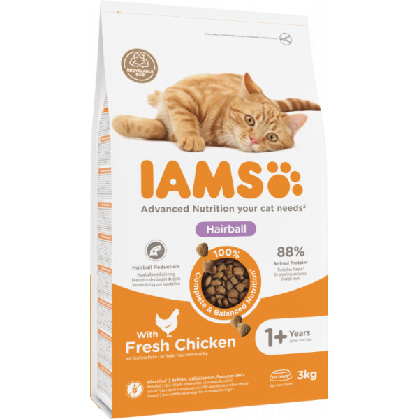 IAMS Iams Adult Hairball kattenvoer met verse kip 2 x 10 kg