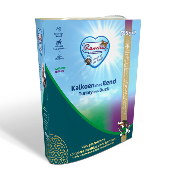 Renske Renske vers gestoomd kalkoen met eend natvoer hond 2 trays (20 x 395 g)