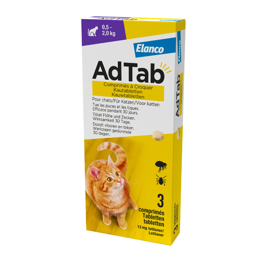 Afbeelding van 0,5-2kg - 1x Anti-Vlo & Anti-Teek Kat | tot 2 kg | AdTab anti vlo kauwtabletten voor de