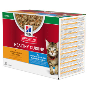 Hill&apos;s Healthy Cuisine Kitten stoofpotje voor kat met kip & groenten, met zeevis & groenten maaltijdzakje combipack 2 dozen (24 x 80 g) afbeelding