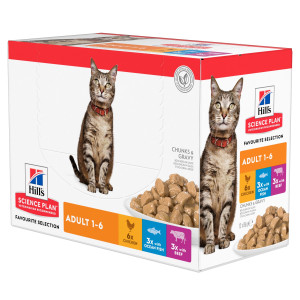 Hill's Adult Favourite Selection met kip, rund & zeevis nat kattenvoer multipack (85 g) 1 doos 