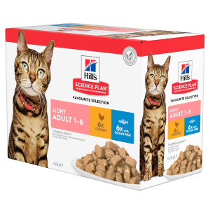 Hill&apos;s Adult Light nat kattenvoer met kip & zeevis maaltijdzakje combipack 3 dozen (36 x 85 g) afbeelding