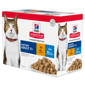 Hill&apos;s Mature Adult 7+ nat kattenvoer met kip en vis maaltijdzakje combipack 3 dozen (36 x 85 g)
