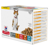 Hill's Adult Sterilised Cat nat kattenvoer met kip, zalm, forel, kalkoen maaltijdzakje combipack 2 dozen (24 x 85 g)