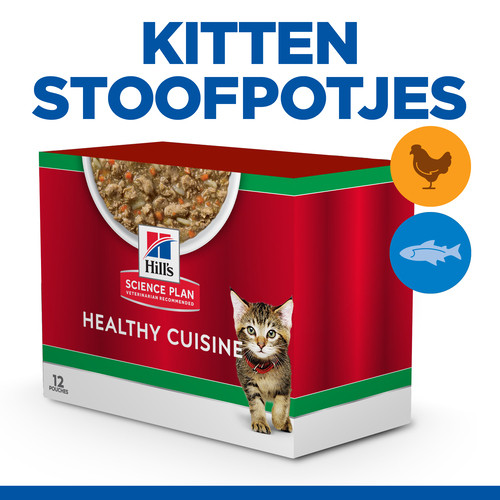 Hill's Healthy Cuisine Kitten stoofpotje met kip & groenten, met zeevis & groenten multipack