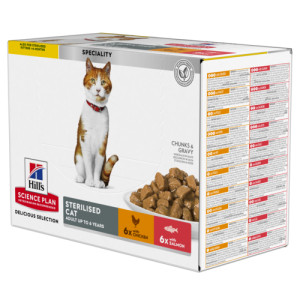Hill&apos;s Adult Sterilised Cat nat kattenvoer met kip en zalm maaltijdzakje combipack 4 dozen (48 x 85 g)