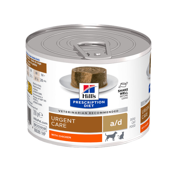 Hill's Hill's Prescription Diet A/D Urgent Care natvoer hond / kat met kip blik 2 trays (24 x 200 g)