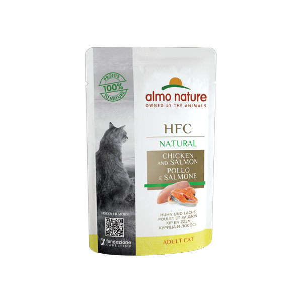 Almo Nature Almo Nature HFC Natural kip met zalm natvoer kat (55 g) 48 x 55 g