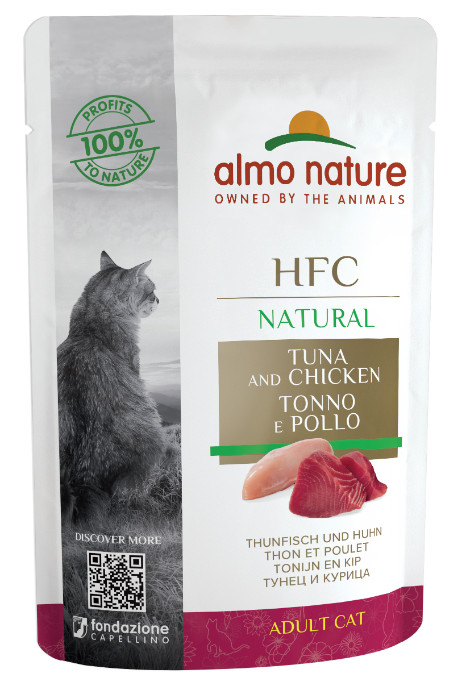 Afbeelding van 48x55 g Natural tonijn en kip natvoer kat (55 g) Almo Nature