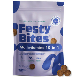 FestyBites® Multivitaminen 10-in-1 diervoedingssupplement voor honden | Ter verbetering van de algemene gezondheid en vitaliteit | Vol met probiotica, vitaminen en mineralen | Nieu