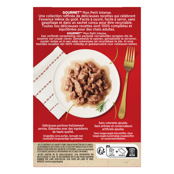 Gourmet Mon Petit Intense met tonijn, zalm of forel natvoer kat