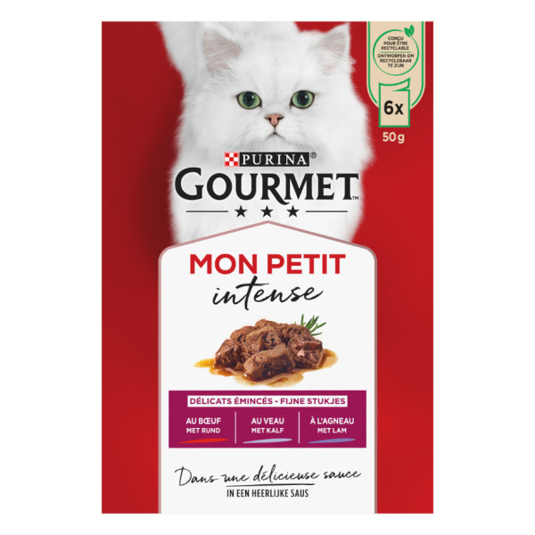 Gourmet Gourmet Mon Petit Intense met rund, kalf, lam natvoer kat 8 x (6 x 50 g)