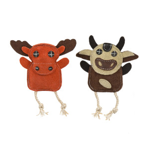 Hugglehounds Naturals Wee's leren hondenspeeltjes (2-pack) Rendier & Koe afbeelding