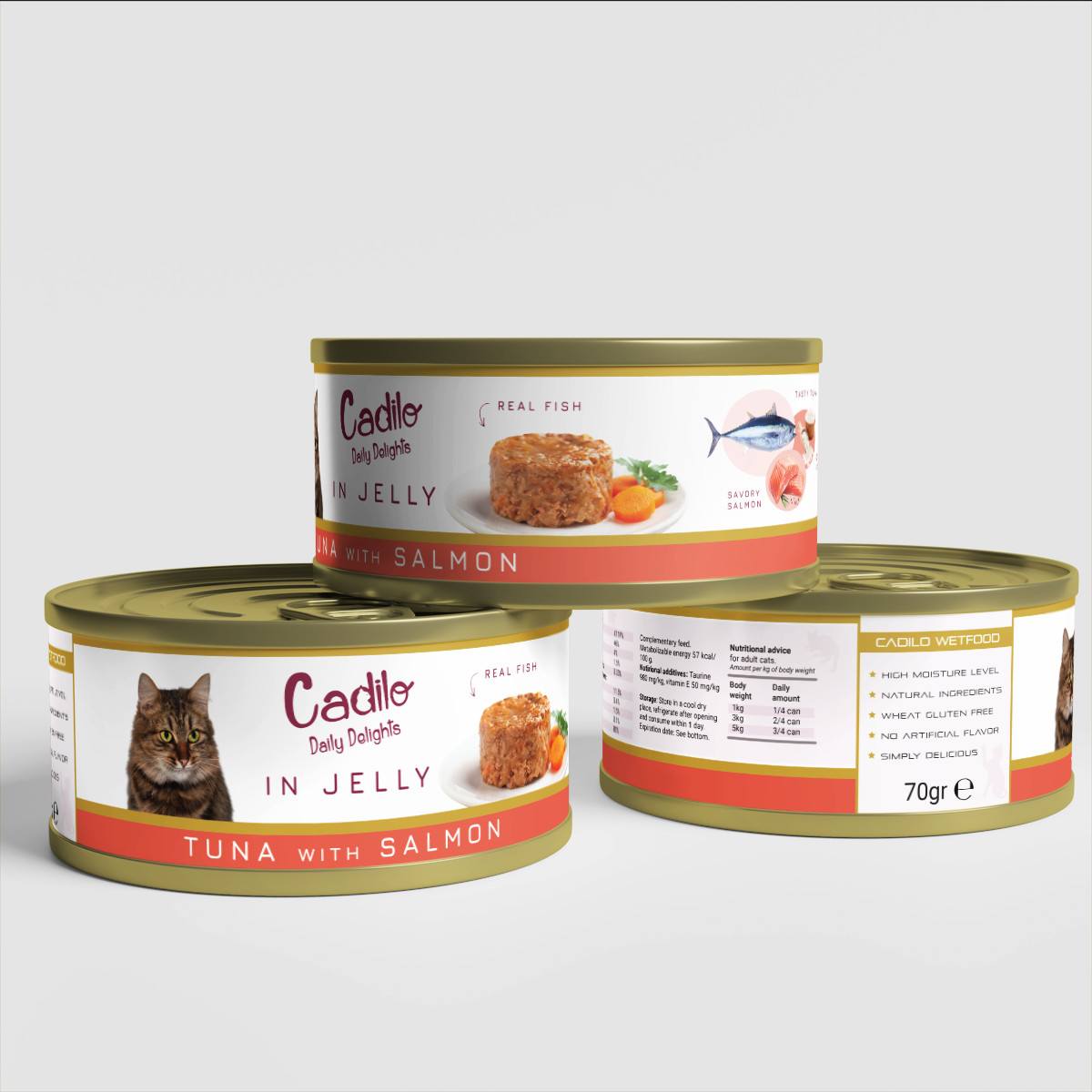 Cadilo Daily Delights - tonijn met zalm in gelei - natvoer kat (70 g)