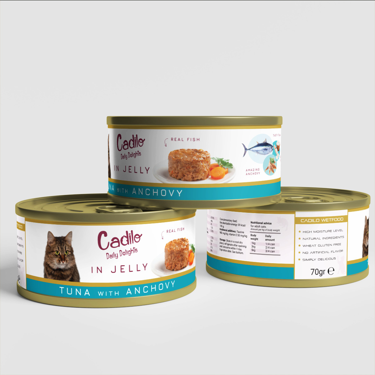 Cadilo Daily Delights - tonijn met ansjovis in gelei - natvoer kat (70 g)