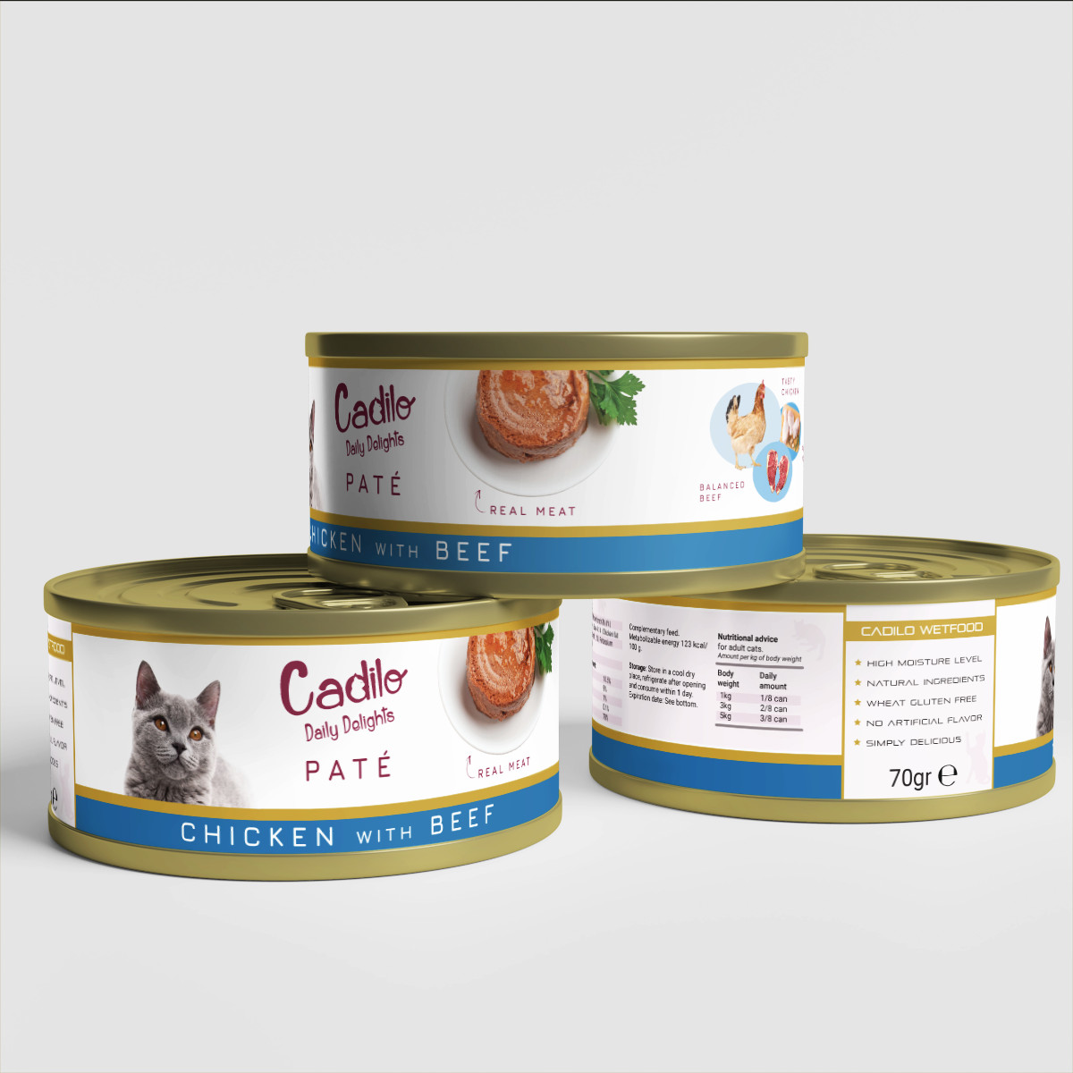 Cadilo Daily Delights - kip met rund paté - natvoer kat (70 g)
