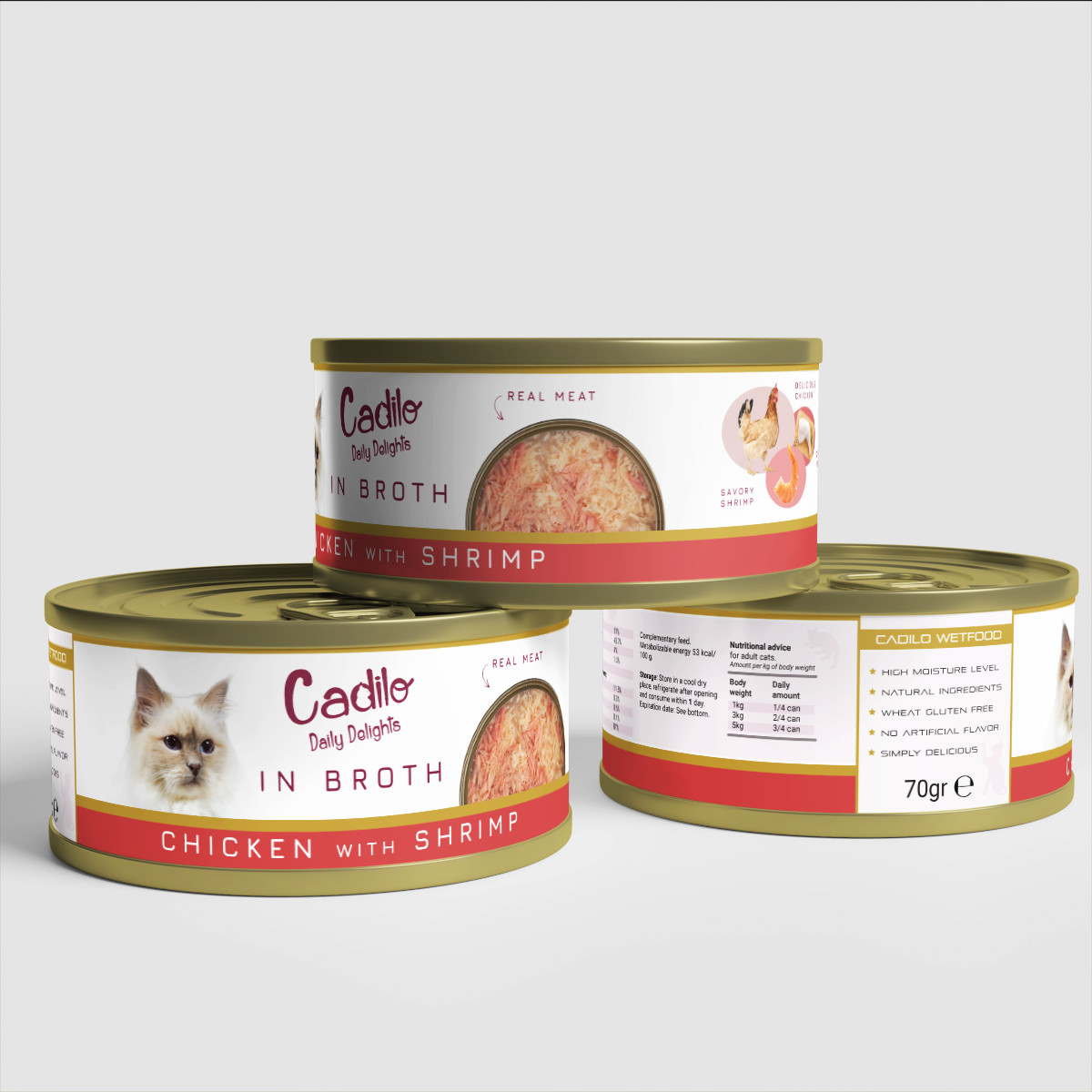 Cadilo Daily Delights - kip met garnalen in bouillon - natvoer kat (70 g)