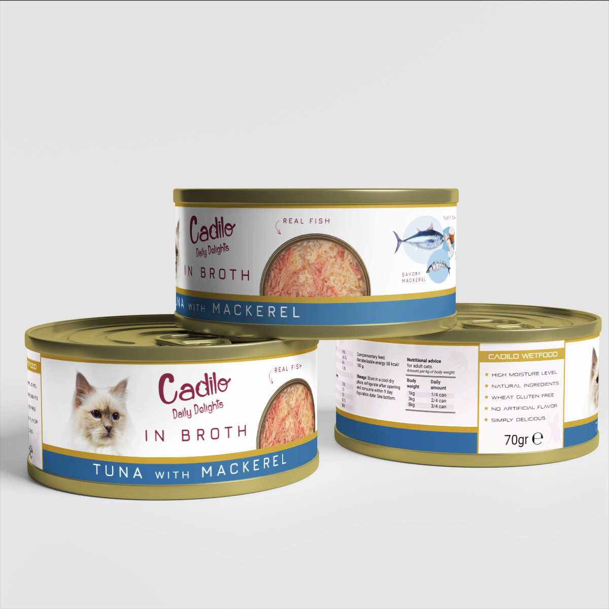 Cadilo Daily Delights - tonijn met makreel in bouillon - natvoer kat (70 g)