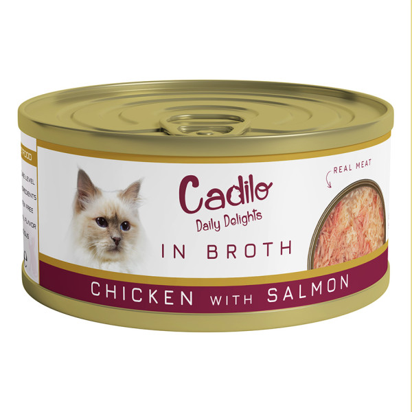Cadilo Cadilo Daily Delights - kip met zalm in bouillon - natvoer kat (70 g) 4 verpakkingen (24 x 70g)